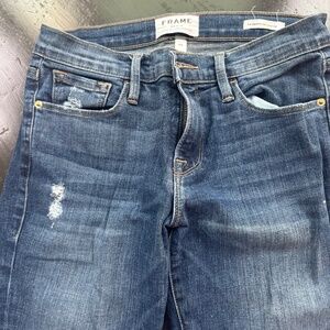 frame denim jeans, size 25 frayed cut up hems  medium crop